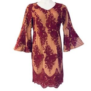 Midnight Velvet Berry Purple Tan Illusion Sheath Dinner Party Guest Church Dress
